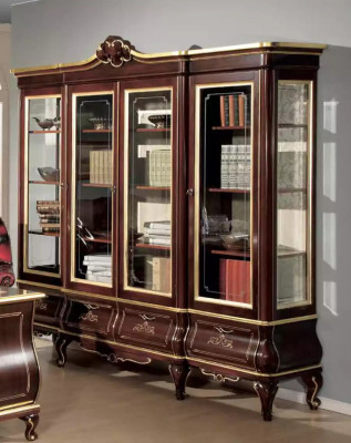 Classic s Brown Bookshelf Drawers Glass Doors Solid wood Furniture