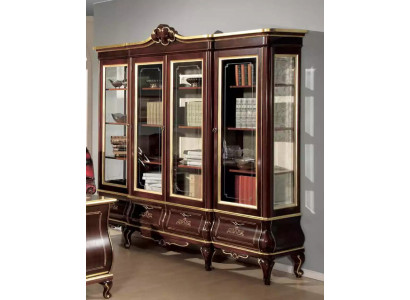 Classic s Brown Bookshelf Drawers Glass Doors Solid wood Furniture