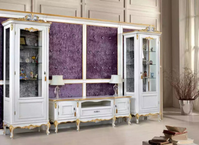Wall unit TV stand TV cabinet 2x Display case Wood Classic White Living room new