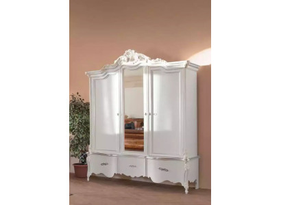 White Wardrobe Solid wood Furniture Bedroom Designer Glass Doors