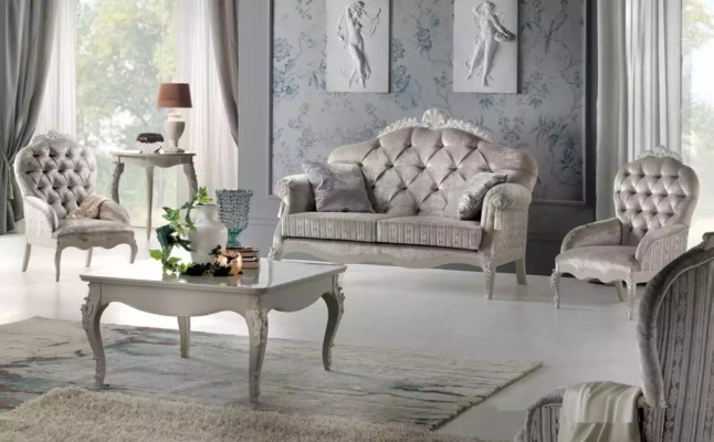 Sofa set 2 Seater Suite Velvet Armchair Coffee table Luxury Sofas Fabric