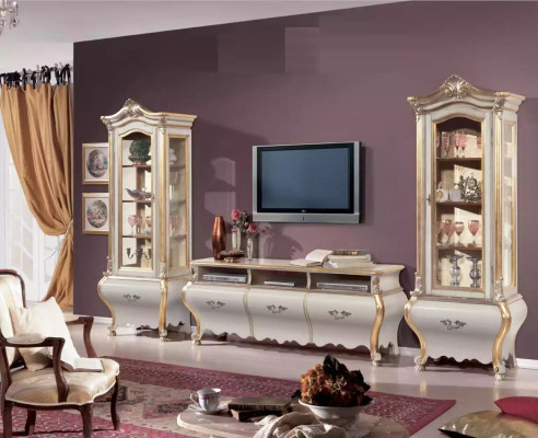 Classic Living room Wall unit Cabinets Display case Luxury set of wooden furniture 3 pieces