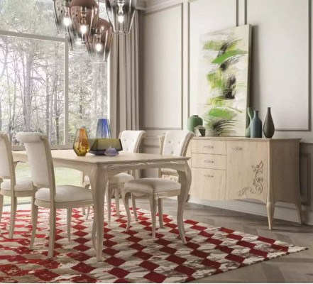 Dining room set 6 pieces. Dining table 4x Chairs Sideboard Group Suite Beige