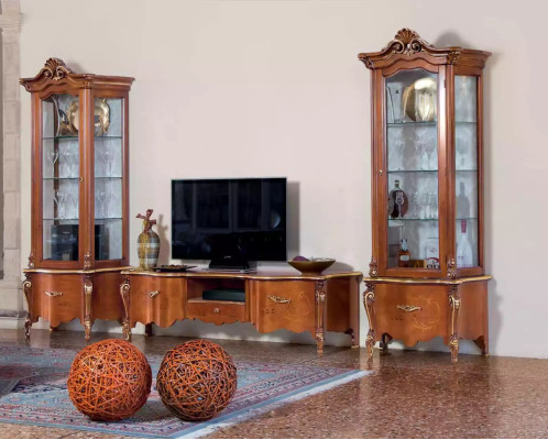 Classic r TV Lowboard Luxury 2x Display case Living room Furniture Wall unit Wood