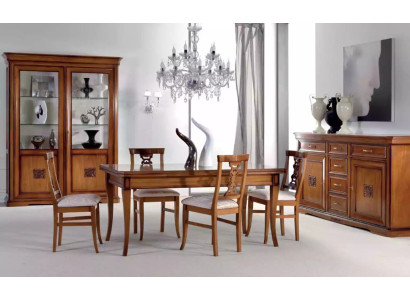 Design Dining room Set Suite 7tlg Wood Furniture 4x Chairs Table Display case new