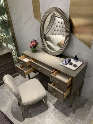 Dressing table Mirror Stool Luxury Complete Bedroom Set 3pcs. Wooden consoles