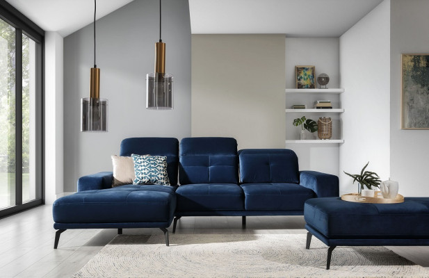 Designer Sofa Couch Corner sofa Textile Upholstery Suite Living landscape L-shape Blue e
