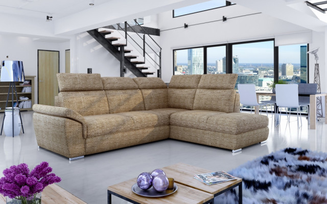 Fabric Corner sofa L-shape Sofa Couch Design Upholstery Modern Textile Bed function new