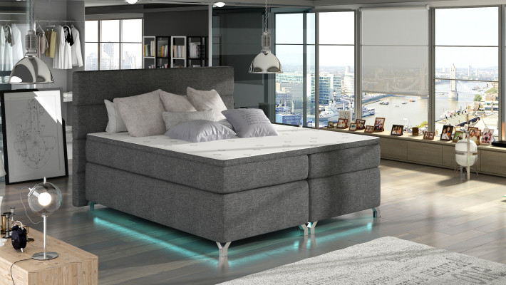 Boxspring Bed 180x200cm Beds Hotel Leather Complete bed base Topper