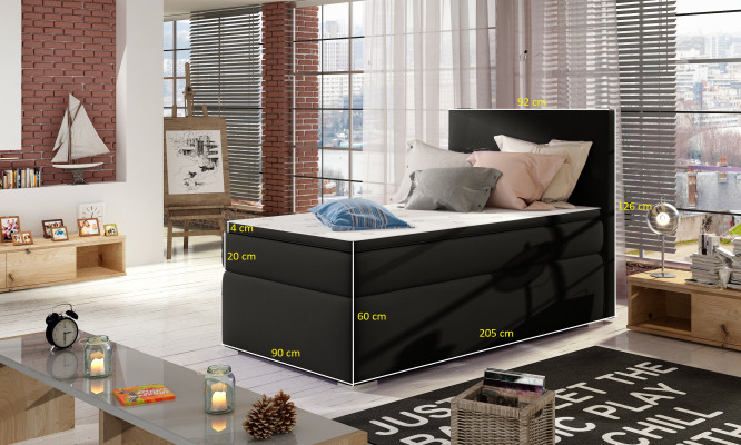 Boxspring Bed Hotel Beds 90x200cm Leather Complete bed base Topper