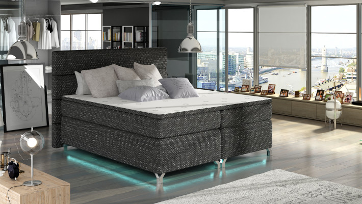 Boxspring Bed 180x200cm Beds Hotel Leather Complete bed base Topper