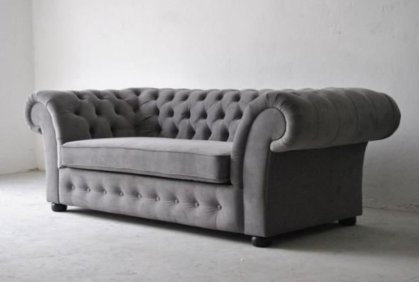 Sofa 3 Seater Fabric Design Couch Upholstery Sofas Textile Modern Chesterfield Gray