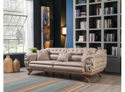 Chesterfield 3 Seater Beige Design Couches Upholstery Sofas Textile Couch