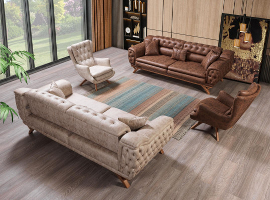 Chesterfield 3 Seater Beige Design Couches Upholstery Sofas Textile Couch