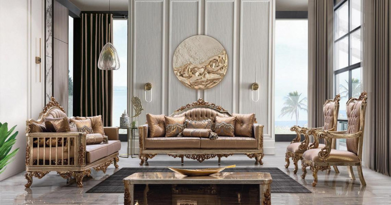Armchair Living room Classic Design Armchair Gold Luxury Living room Textile