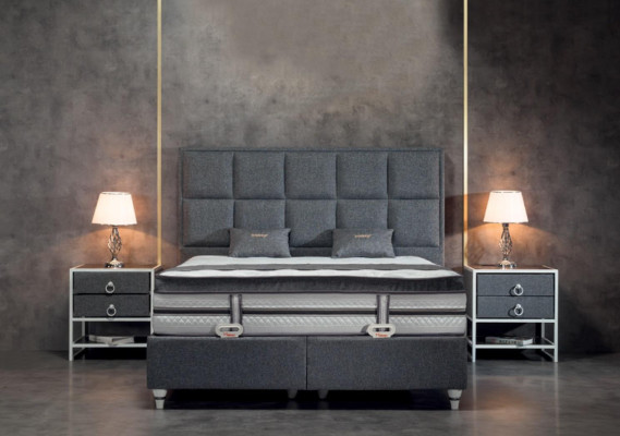 Bedroom Set Gray Bed Design Modern Luxury 2x Bedside tables 3 pcs