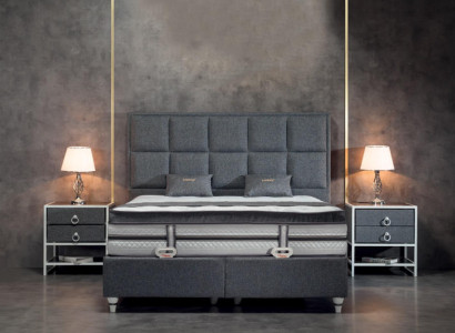 Bedroom Set Gray Bed Design Modern Luxury 2x Bedside tables 3 pcs