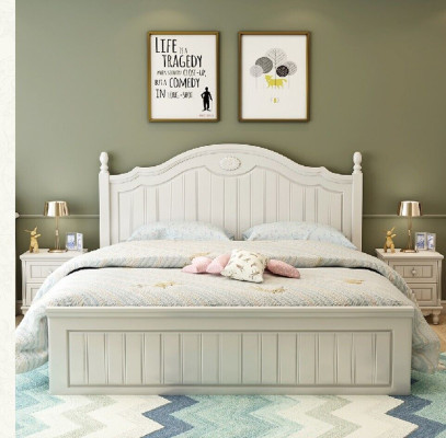 Bed Country House Style Beds Double Wood Luxury Design Furniture Bedroom Wooden bed
