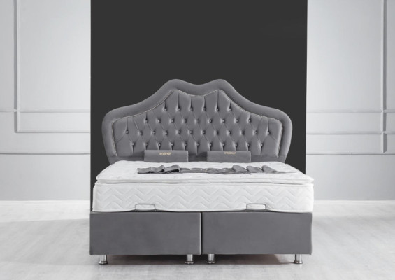 Bed Gray Double bed Boxspring Beds Style Fabric Chesterfield 160x200