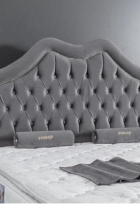 Bed Gray Double bed Boxspring Beds Style Fabric Chesterfield 160x200