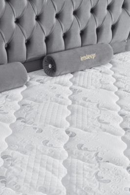 Bed Gray Double bed Boxspring Beds Style Fabric Chesterfield 160x200