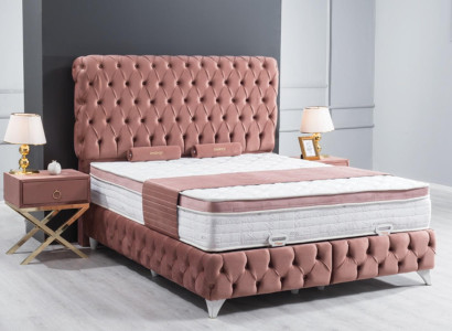 Boxspring Pink Chesterfield Bed Elegant Design Luxury 2x Bedside tables 3pcs.