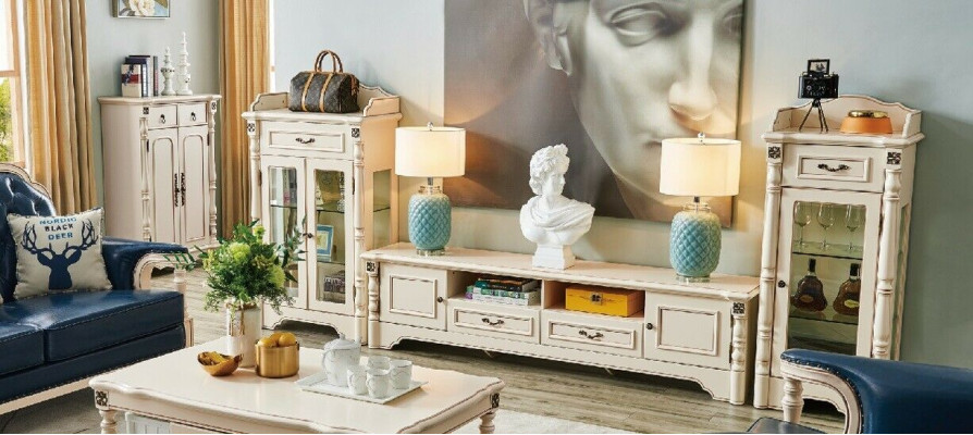 3 pieces Wall unit TV Lowboard Elegant Display case Living room Design Classic