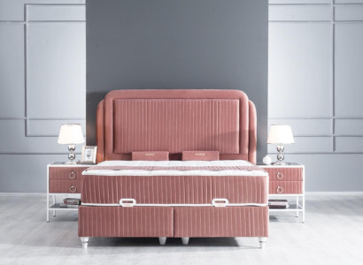Bedroom Set Pink Metal Bed Style 2x Bedside tables Modern new 3pcs.