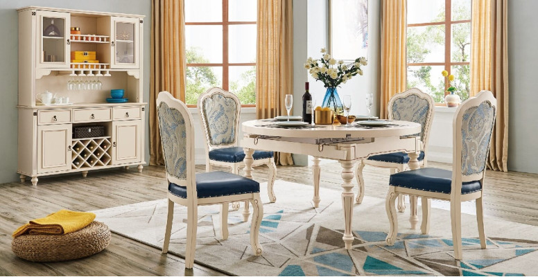 Group Dining Room Table 4x Chair Set Wood Suite Tables Round 5pcs. Sets Furniture
