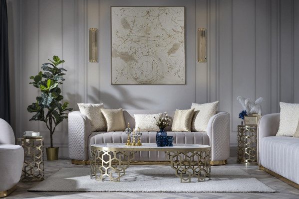 Luxury Sofa Oval Sofa Set Set Upholstery Furniture 3+2+1 Velvet Textile 3pcs.