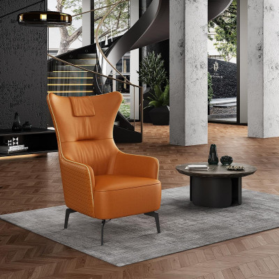 Orange Armchair Leather Armchair 76 x 80 cm Single Seater Luxury Design Furniture
