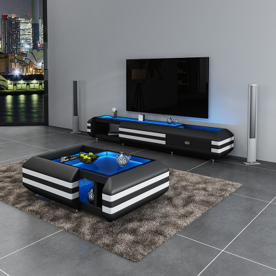 Coffee table sideboard 2-piece LED illuminated living room furniture table lowboard glass