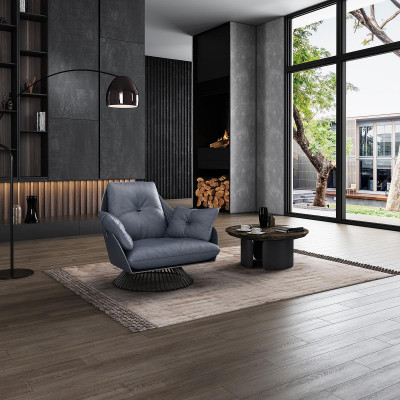 Armchair Design Gray Metal Relax Club Lounge Single Seat Upholstery Fabric Leather