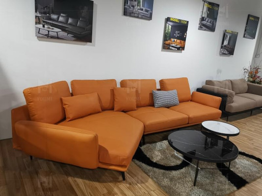 Corner sofa Orange L-shape Living landscape Sofa Couch Upholstery Corner Suite Leather Sofas