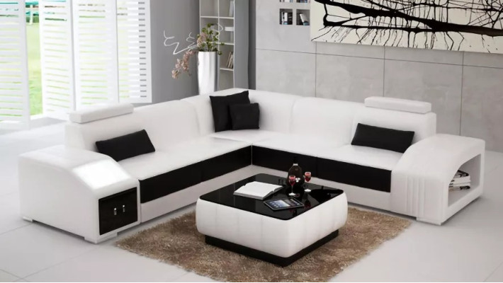 Leather upholstery Design Corner sofa Couch Sofa L-shape Living landscape Living room Corner sofa