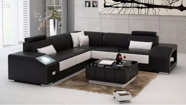 Leather upholstery Design Corner sofa Couch Sofa L-shape Living landscape Living room Corner sofa
