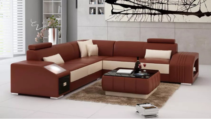 Leather upholstery Design Corner sofa Couch Sofa L-shape Living landscape Living room Corner sofa