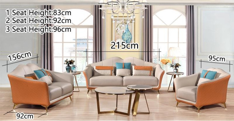 Luxurious Living room Suite Leather Upholstery Couches Fabric Sofa set 3+2+1 Set