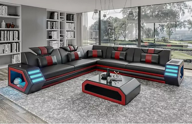 Leather upholstery Design Living room Corner sofa Corner sofa Couch Sofa L-shape Living landscape
