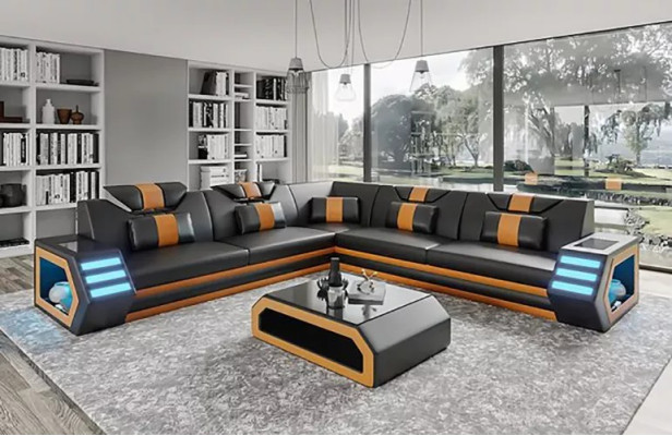 Leather upholstery Design Living room Corner sofa Corner sofa Couch Sofa L-shape Living landscape