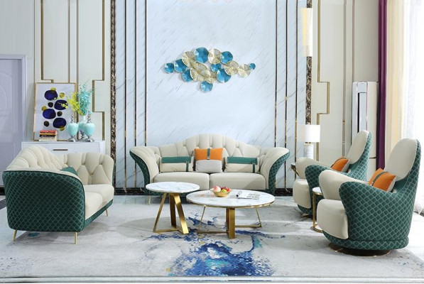 Sofa set 3+2+1 Seater Leather Sofa Couch Suite Design Beige Green