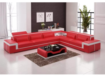 Design Living room Corner sofa Furniture Corner sofa Leather upholstery Couch Sofa L-shape + Table