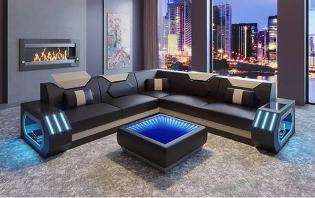 Design Corner sofa Corner sofa Living room Furniture Leather upholstery Couch Sofa