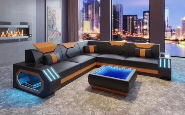 Design Corner sofa Corner sofa Living room Furniture Leather upholstery Couch Sofa