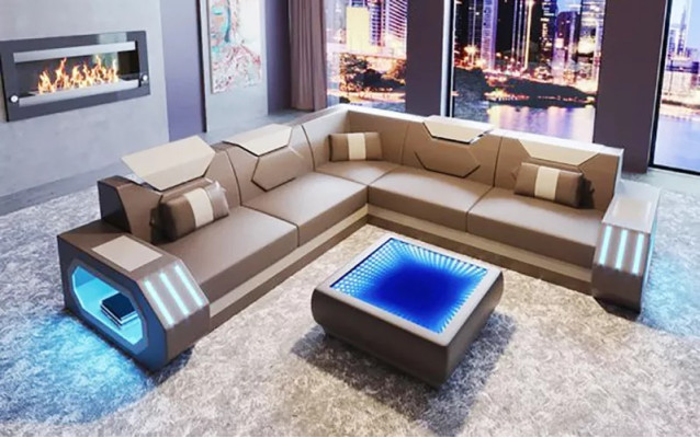 Design Corner sofa Corner sofa Living room Furniture Leather upholstery Couch Sofa