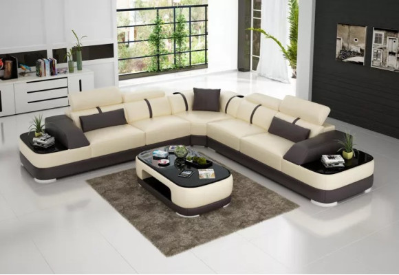 Design Furniture Corner sofa Corner sofa Living room Leather upholstery Couch Sofa