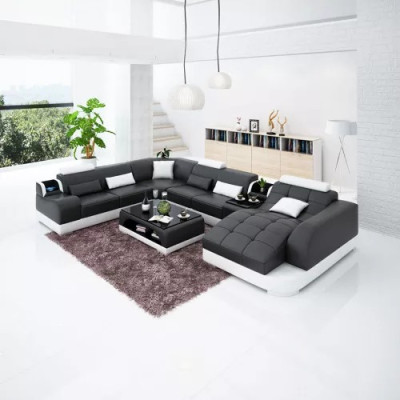 Upholstered corner leather sofa Living room sofa Corner sofa Corner suite Sofa with