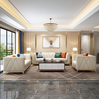 Medusa stainless steel Leather Sofa set Couch Living room Furniture 4-piece set
