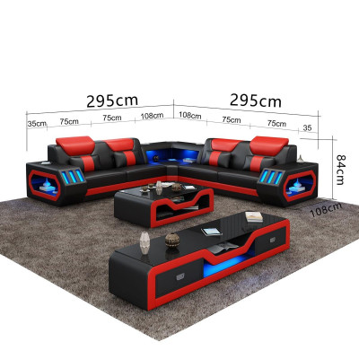 Corner sofa L-shape Coffee table Sofa Couch Design Upholstery Leather Modern Blue Table new