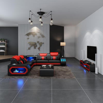Corner sofa L-shape Coffee table Sofa Couch Design Upholstery Leather Modern Blue Table new